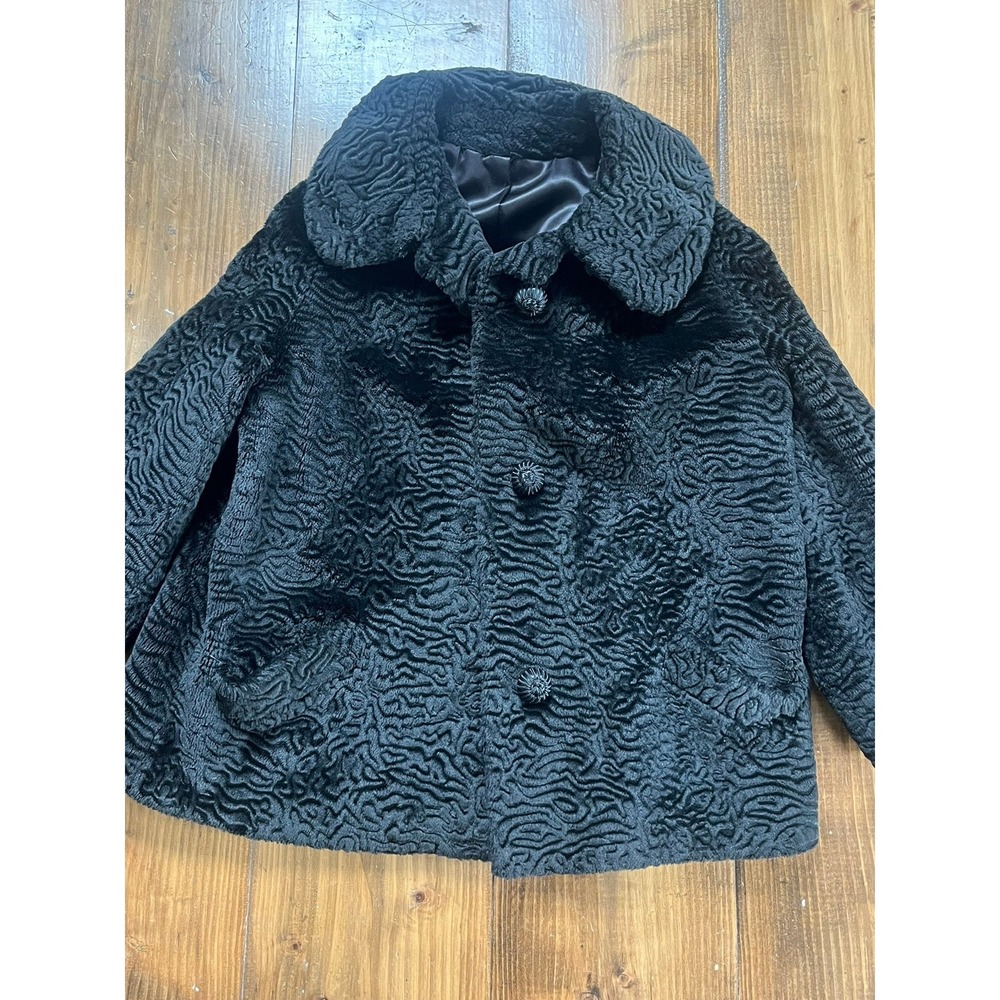 Vintage‎ Borre Sportowne Black Faux Fur Swirl Pattern Coat Mid Length Jacket